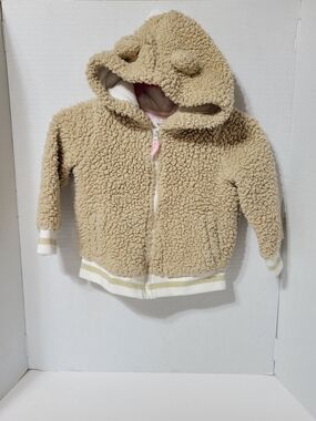 Title: Cat & Jack Girls 2T Teddy Bear Sherpa Hooded Zip Jacket Beige Fleece